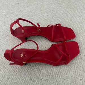 NWOT Zara red heeled sandals 37